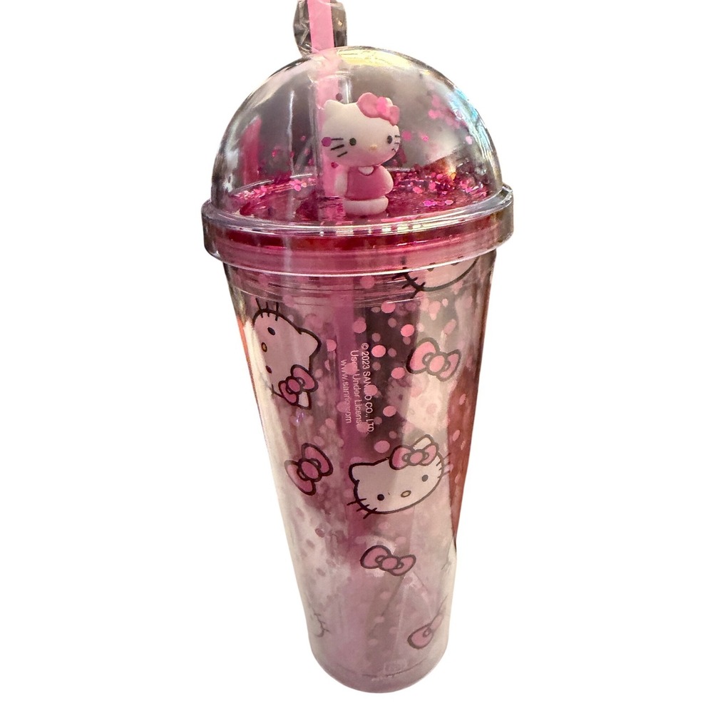 Sanrio Hello Kitty Tumbler Unisex 24oz Pink NEW Glitter 3D Dome Lid Reusable Cup